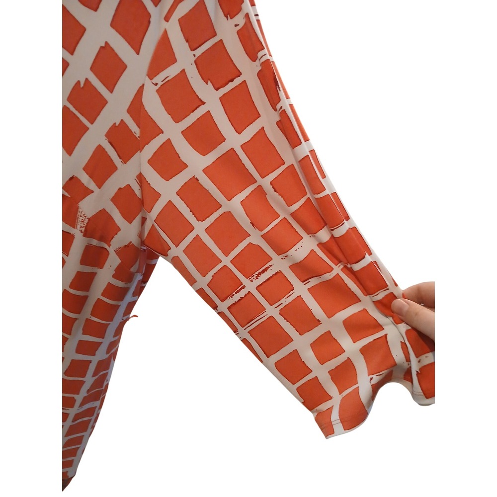 Liz Claiborne 3x Woman Dress Coral White Geometric Print 3/4 Sleeve Midi Stretch - Picture 4 of 12